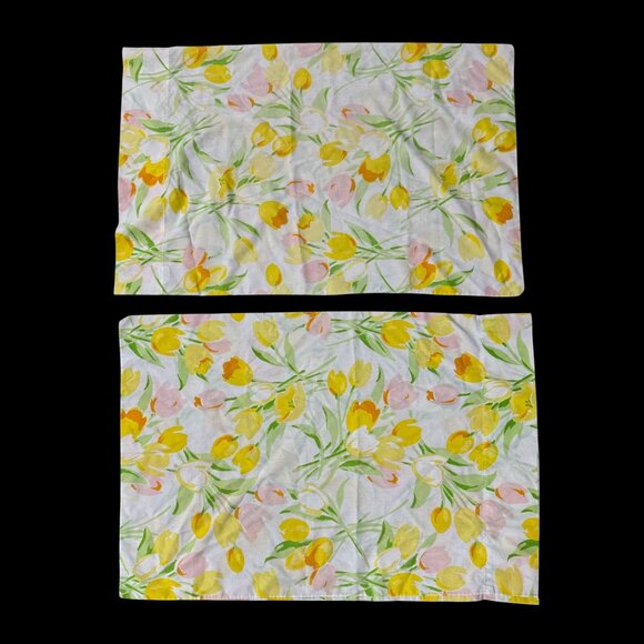 Vintage Floral Pillowcases Yellow Pink Tulip Flowers Utica USA Set Of 2 Retro - Picture 4 of 10